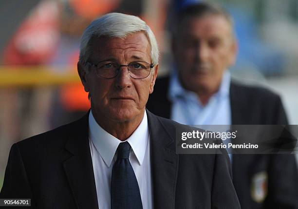 Head coach Marcello Lippi of Italy looks during the FIFA 2010 World Cup Qualifying Group 8 match between Italy and Bulgaria at Olimpico Stadium on...