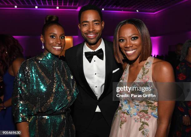 Issa Rae, Jay Ellis, and Yvonne Orji attend 49th NAACP Image Awards After Party at Pasadena Civic Auditorium on January 15, 2018 in Pasadena,...