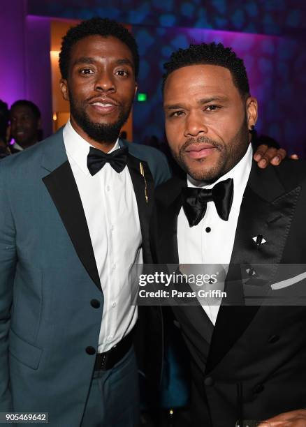 Chadwick Boseman and Anthony Anderson attend 49th NAACP Image Awards After Party at Pasadena Civic Auditorium on January 15, 2018 in Pasadena,...