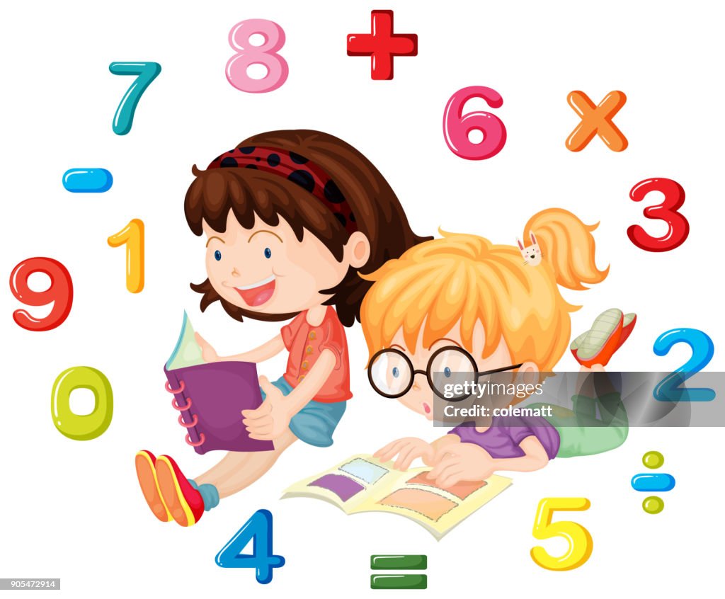 Two Girls Reading Math Book High-Res Vector Graphic - Getty Images