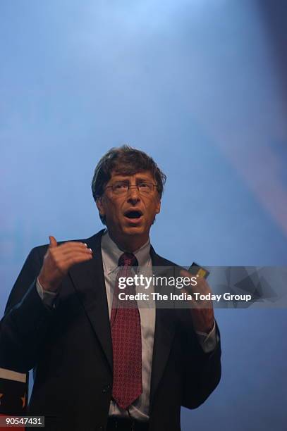 Bill Gates, Chairman and Chief Software Architect, Microsoft, addressing the crowd in Palace Ground, Bangalore, Karnataka, India