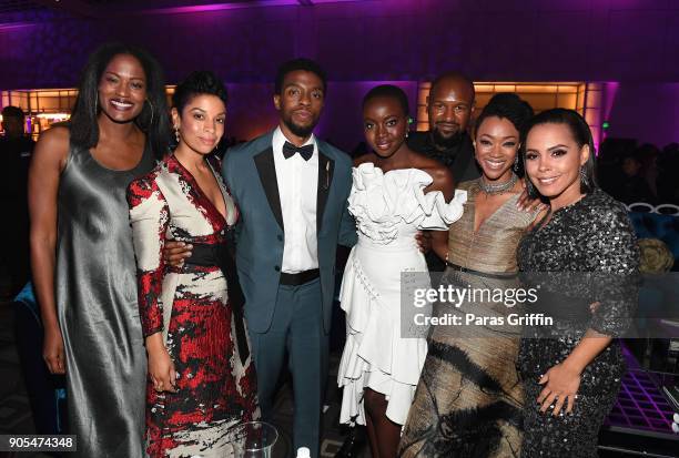 Susan Kelechi Watson, Chadwick Boseman, Danai Gurira, Kenric Green, Sonequa Martin-Green, Amirah Vann attend 49th NAACP Image Awards After Party at...