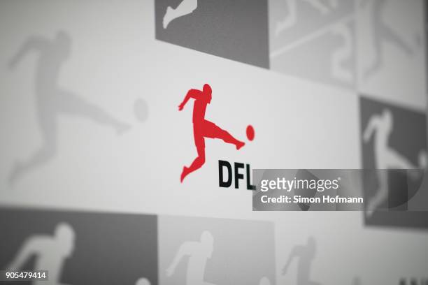 The Bundesliga logo is seen prior to the 2018 DFL New Year Reception at Thurn & Taxis Palais on January 16, 2018 in Frankfurt am Main, Germany.