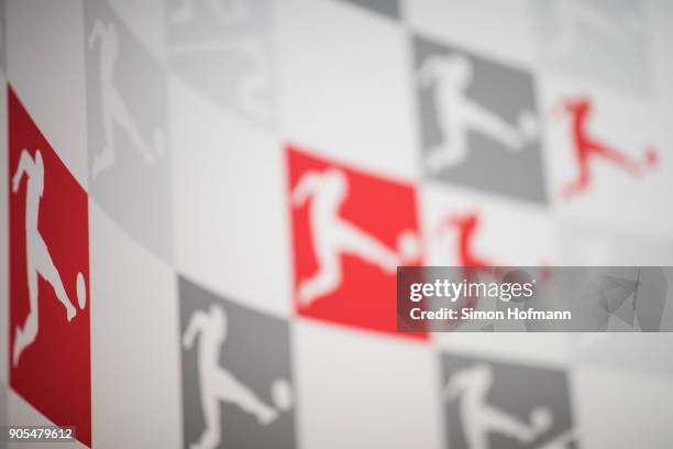 The Bundesliga logo is seen prior to the 2018 DFL New Year Reception at Thurn & Taxis Palais on January 16, 2018 in Frankfurt am Main, Germany.