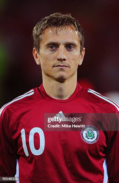 Andrejs Rubins of Latvia prior to the FIFA 2010 World Cup Group 2 Qualifier between Latvia and Switzerland at the Skonto stadium on September 9, 2009...