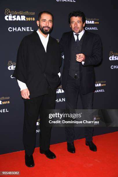 Redouanne Harjane and Patrick Bruel attend the Cesar - Revelations 2018' : Party at Le Petit Palais on January 15, 2018 in Paris, France.