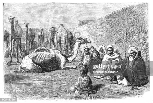 egyptian family with camels - tajikistan stock illustrations