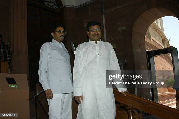 Babulal Marandi, Former chief minister and Jharkhand Vikas Morcha President with Bangarappa at Parliament House in New Delhi, India