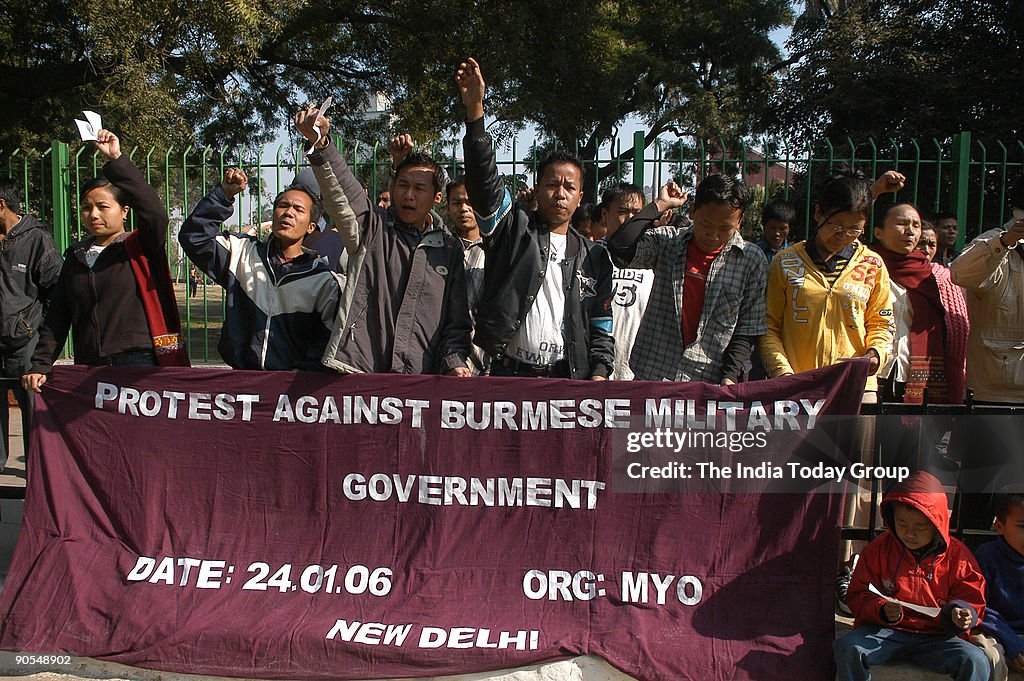 Myanmarese (Burmese) refugees protest against the military rule in Myanmar (Burma). They were highlighting recurring cases of human rights abuse by the military in Chin province where there has been a tremendous increase in human rights violations since t