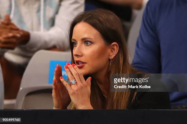 Ester Satorova, wife of Tomas Berdych on day two of the 2018 Australian Open at Melbourne Park on January 16, 2018 in Melbourne, Australia.