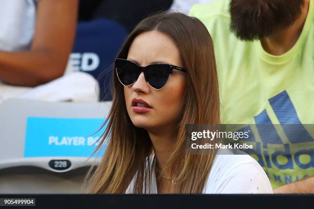 Ester Satorova, wife of Tomas Berdych on day two of the 2018 Australian Open at Melbourne Park on January 16, 2018 in Melbourne, Australia.