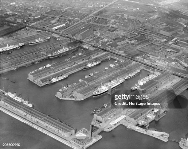 Huskisson Docks, Liverpool, Merseyside, 1928. Artist Aerofilms.