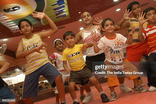 Children practice dance at a gym in Panchkula, Haryana, India