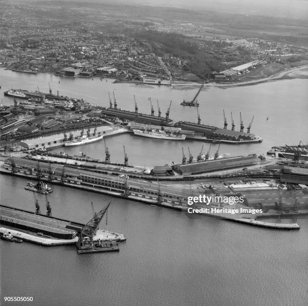 Empress and Ocean Docks, Southampton, Hampshire, 1961. Artist Aerofilms.