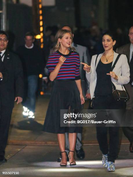 Melissa Benoist is seen arriving at 'Jimmy Kimmel Live' on January 15, 2018 in Los Angeles, California.