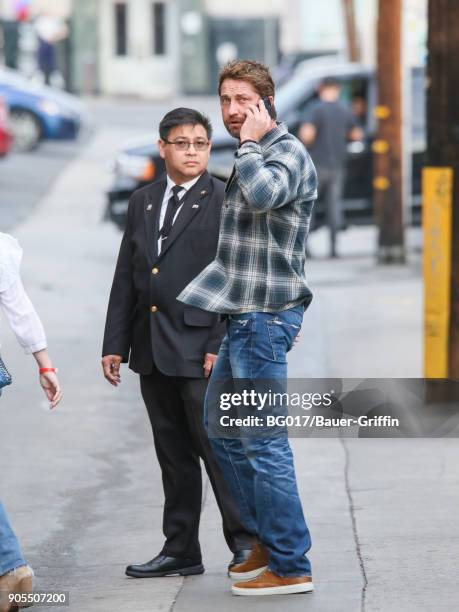 Gerard Butler is seen arriving at 'Jimmy Kimmel Live' on January 15, 2018 in Los Angeles, California.