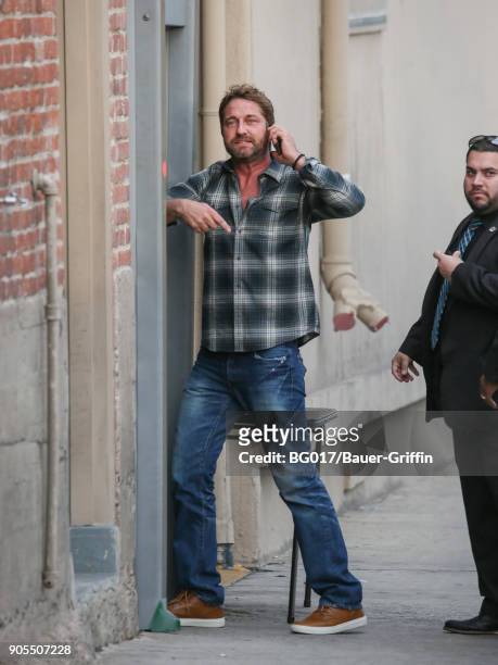 Gerard Butler is seen arriving at 'Jimmy Kimmel Live' on January 15, 2018 in Los Angeles, California.