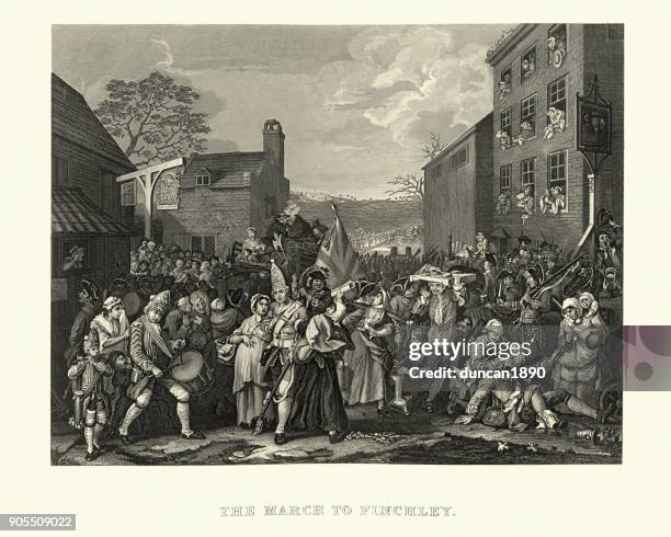 ilustrações de stock, clip art, desenhos animados e ícones de the march of the guards to finchley - século xviii