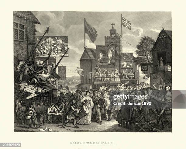 southwark fair by william hogarth - alcohol problem stock illustrations