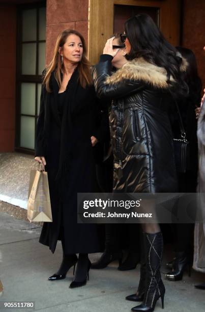 Jill Zarin and Patti Stanger are seen leaving the Bobby Zarin Memorial on January 15, 2018 in New York City.