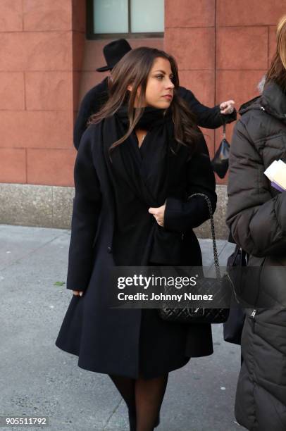 Allyson Shapiro is seen leaving the Bobby Zarin Memorial on January 15, 2018 in New York City.