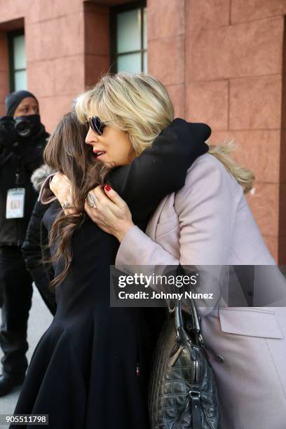 Allyson Shapiro and Marla Maples are seen leaving the Bobby Zarin Memorial on January 15, 2018 in New York City.