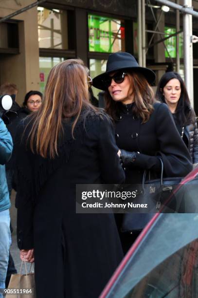 Jill Zarin and Bethenny Frankel are seen leaving the Bobby Zarin Memorial on January 15, 2018 in New York City.