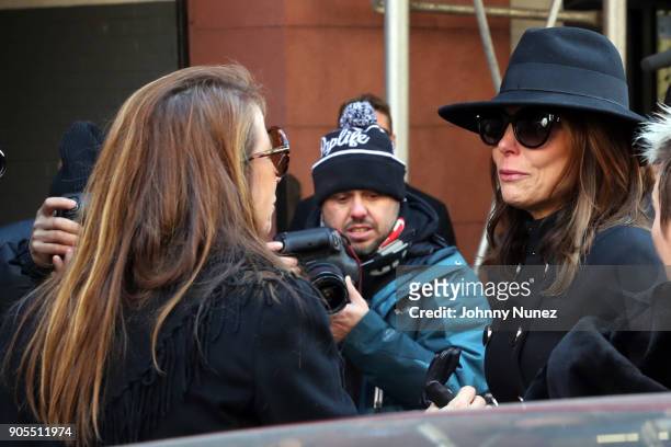 Jill Zarin and Bethenny Frankel are seen leaving the Bobby Zarin Memorial on January 15, 2018 in New York City.