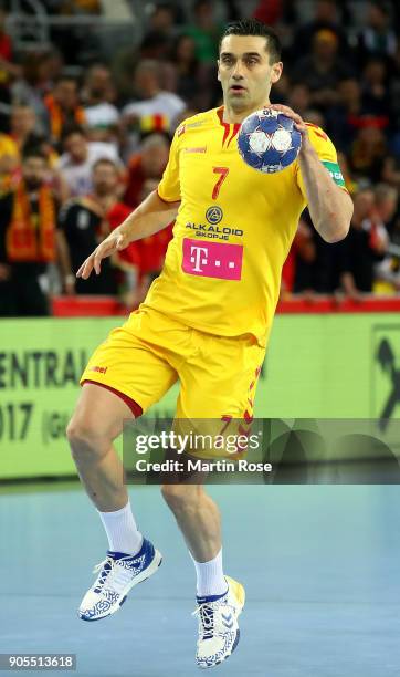 Kiril Lazarov of Macedonia in action during the Men's Handball European Championship Group C match between Montenegro and Macedonia at Arena Zagreb...