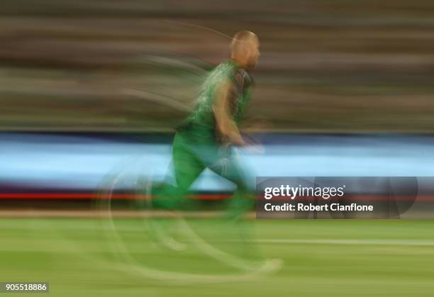 John Hastings of the Stars runs in to bowl during the Big Bash League match between the Melbourne Stars and the Sydney Sixers at Melbourne Cricket...