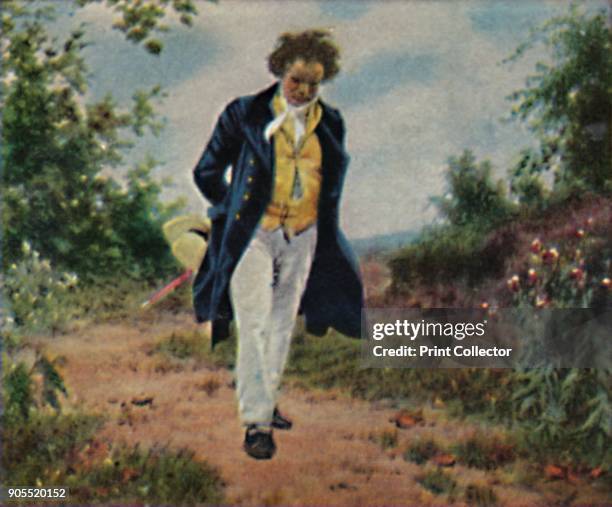 German composer Ludwig van Beethoven , circa 1820. Painting by Julius Schmid . From Die Großen der Weltgelchichte. [Ecktein-Halpaus, Dresden, 1934]....