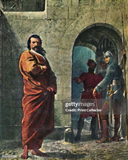 'Kaiser Heinrich IV. 1050-1106', 1934. Henry IV of Germany outside the gates of Canossa, Italy, 1077 . Barefoot, clad in a hair shirt, Henry appeared...