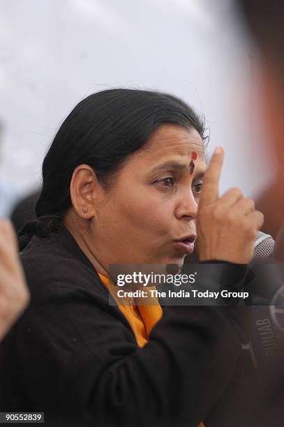 Uma Bharti, former Chief Minister and expelled Bharatiya Janata Party leader , addressing the Media in New Delhi, India