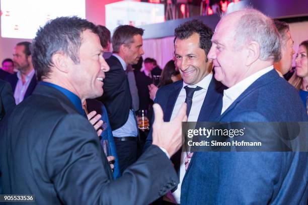 Lothar Matthaeus, Hasan Salihamidzic and Uli Hoeness attend the 2018 DFL New Year Reception at Thurn & Taxis Palais on January 16, 2018 in Frankfurt...