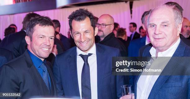 Lothar Matthaeus, Hasan Salihamidzic and Uli Hoeness attend the 2018 DFL New Year Reception at Thurn & Taxis Palais on January 16, 2018 in Frankfurt...