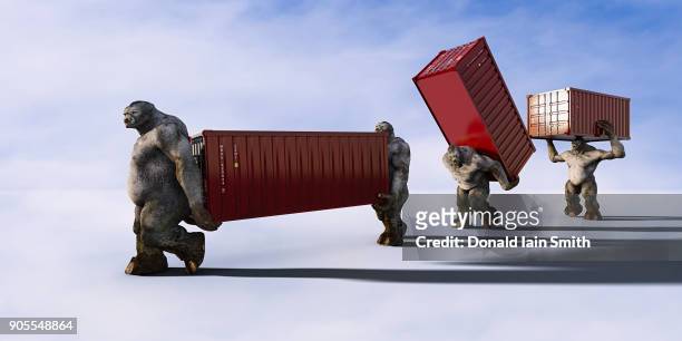 ogres carrying shipping containers - funny import stock-fotos und bilder