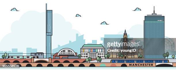 manchester city skyline - manchester england stock illustrations