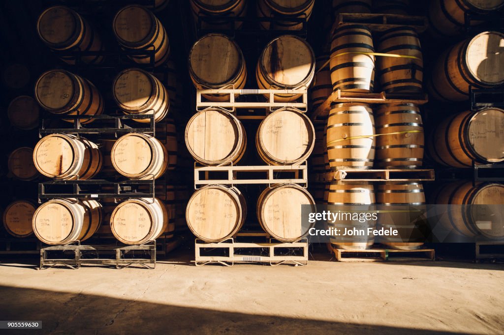 Barrels in distillery