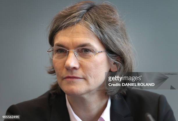 The deputy chairman of German metalworkers' union IG Metall Christiane Benner attends the union's annual news conference in Frankfurt, western...
