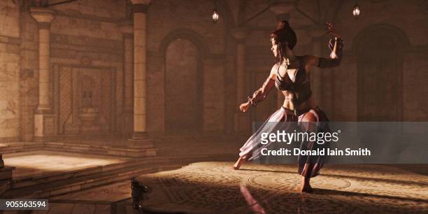 woman dancing in exotic clothing - bauchtänzerin stock-fotos und bilder