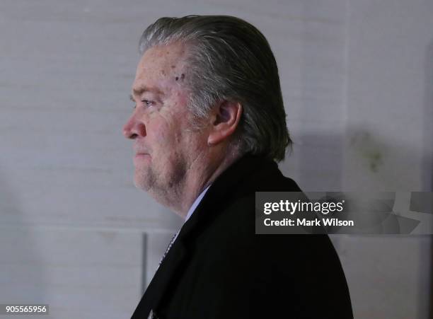 Steve Bannon, former advisor to President Trump, arrives at a House Intelligence Committee closed door meeting, on January 16, 2018 in Washington,...