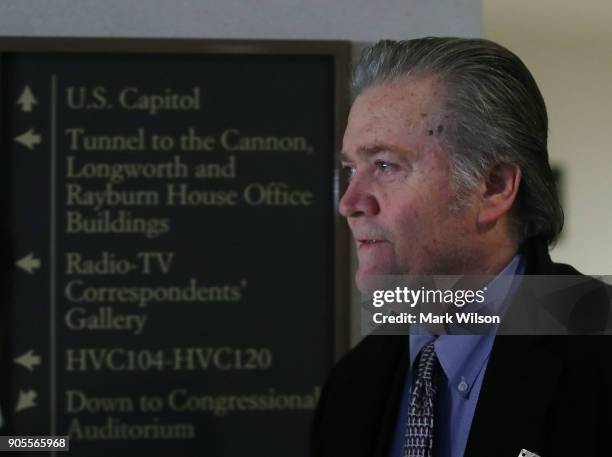 Steve Bannon, former advisor to President Trump, arrives at a House Intelligence Committee closed door meeting, on January 16, 2018 in Washington,...