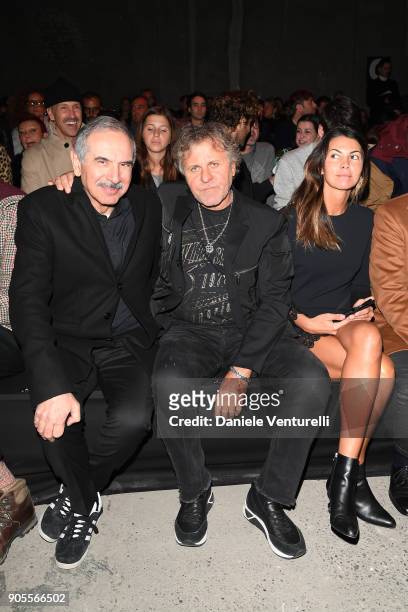 Carlo Capasa, Renzo Rosso and Arianna Alessi attend the Dsquared2 show during Milan Menswear Fashion Week Fall/Winter 2018/19 on January 14, 2018 in...
