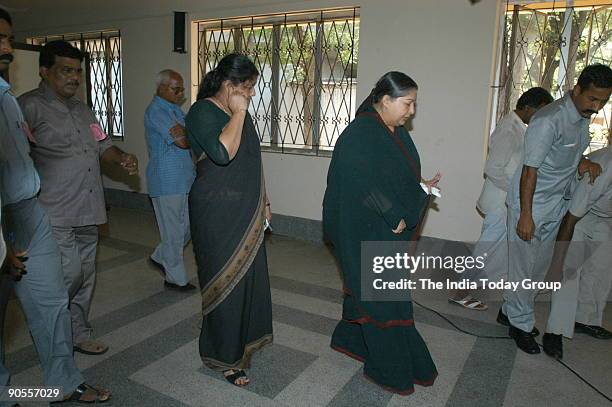 Jayalalithaa with Shashikala After Casting Their Vote at Stella Marrys College in Chennai, Tamil Ndu, India