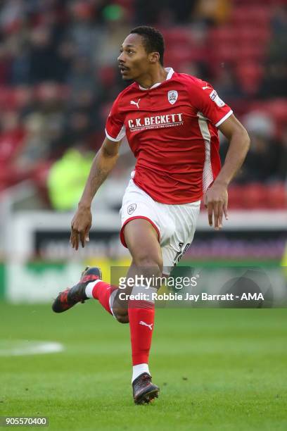 Ethan Pinnock of Barnsley during the Sky Bet Championship match between Barnsley and Wolverhampton at Oakwell Stadium on January 13, 2018 in...