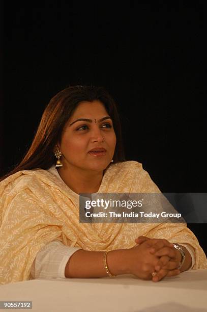 Film Actress Khushboo on the sets of Seedhi Baat, a popular TV show aired on Aaj Tak in Chennai, Tamil Nadu, India