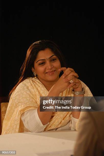 Film Actress Khushboo on the sets of Seedhi Baat, a popular TV show aired on Aaj Tak in Chennai, Tamil Nadu, India