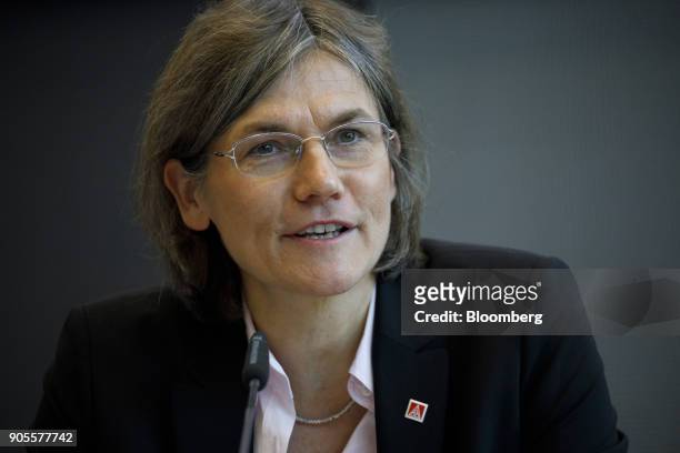 Christiane Benner, vice president of of IG Metall, speaks during the labor union's annual news conference in Frankfurt, Germany, on Tuesday, Jan. 16,...