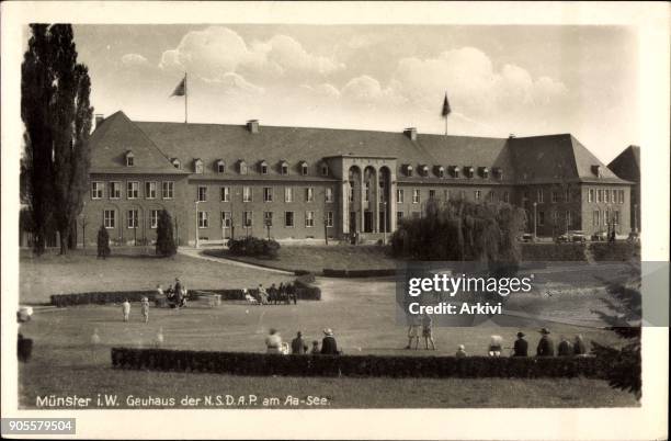 Ak Münster in Westfalen, Gauhaus der NSDAP am Aa See, Parkanlage