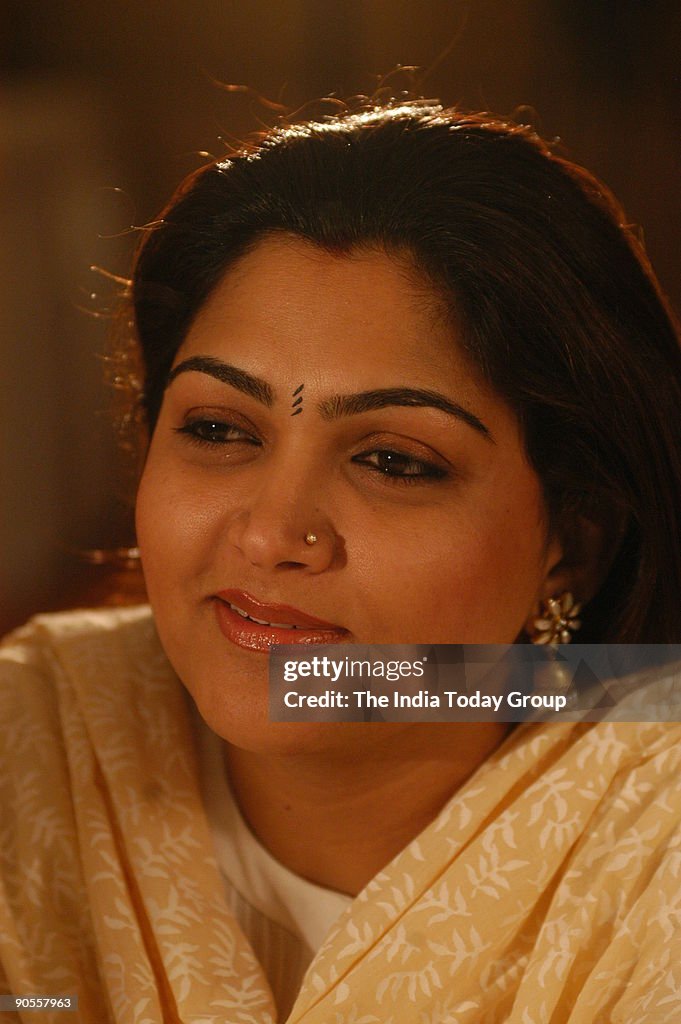 Film Actress Khushboo on the sets of Seedhi Baat, a popular TV show aired on Aaj Tak in Chennai, Tamil Nadu, India